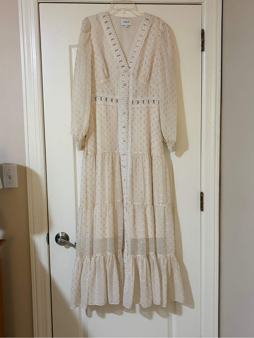 Choklate Lace-Trim Maxi Dress in Cream